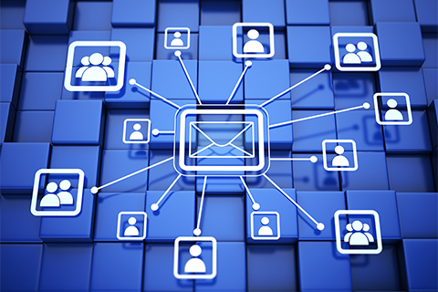 Image of an email symbol with connections to members